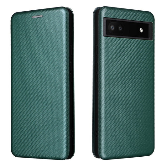 Carbon Fiber Texture Magnetic Auto-absorbed Leather Phone Case Protective Cover with Stand and Card Slot for Google Pixel 6a - Green