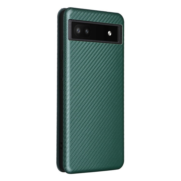 Carbon Fiber Texture Magnetic Auto-absorbed Leather Phone Case Protective Cover with Stand and Card Slot for Google Pixel 6a - Green