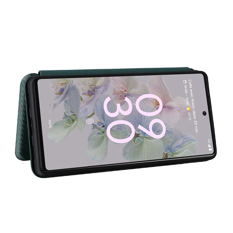Carbon Fiber Texture Magnetic Auto-absorbed Leather Phone Case Protective Cover with Stand and Card Slot for Google Pixel 6a - Green