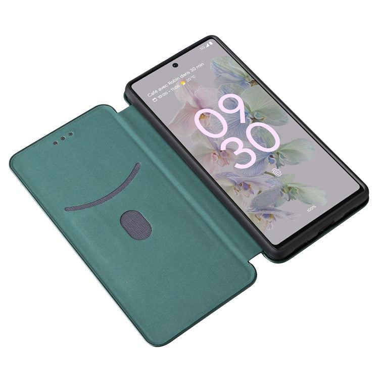 Carbon Fiber Texture Magnetic Auto-absorbed Leather Phone Case Protective Cover with Stand and Card Slot for Google Pixel 6a - Green