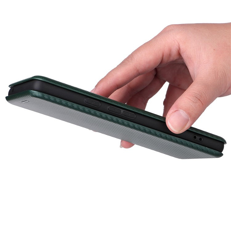 Carbon Fiber Texture Magnetic Auto-absorbed Leather Phone Case Protective Cover with Stand and Card Slot for Google Pixel 6a - Green