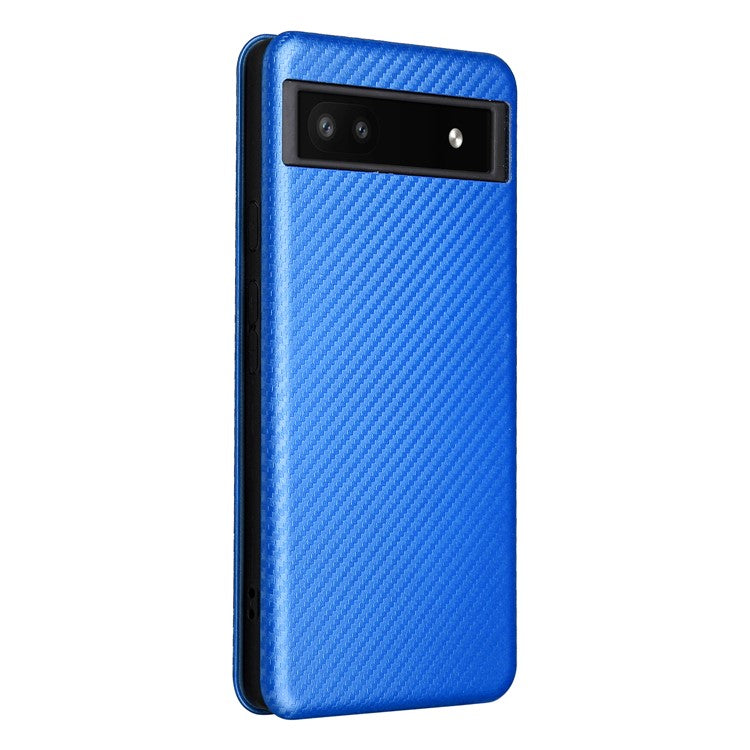 Carbon Fiber Texture Magnetic Auto-absorbed Leather Phone Case Protective Cover with Stand and Card Slot for Google Pixel 6a - Blue