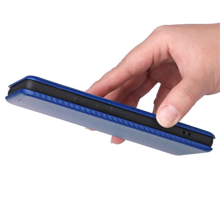 Carbon Fiber Texture Magnetic Auto-absorbed Leather Phone Case Protective Cover with Stand and Card Slot for Google Pixel 6a - Blue