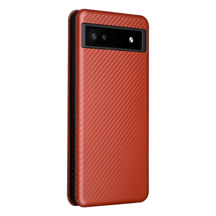 Carbon Fiber Texture Magnetic Auto-absorbed Leather Phone Case Protective Cover with Stand and Card Slot for Google Pixel 6a - Orange