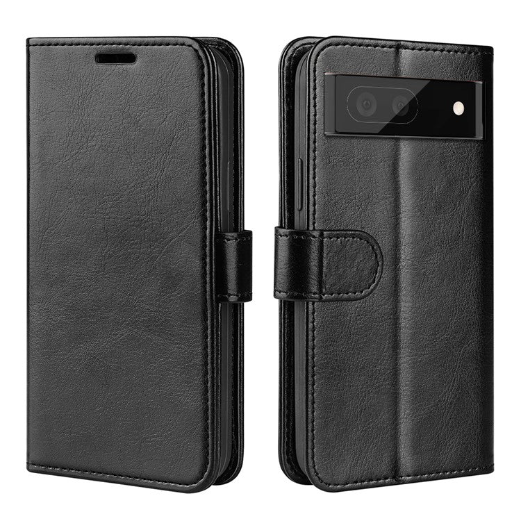 Fall-resistant Crazy Horse Texture PU Leather + TPU Stand Wallet Phone Case Cover for Google Pixel 6a - Black