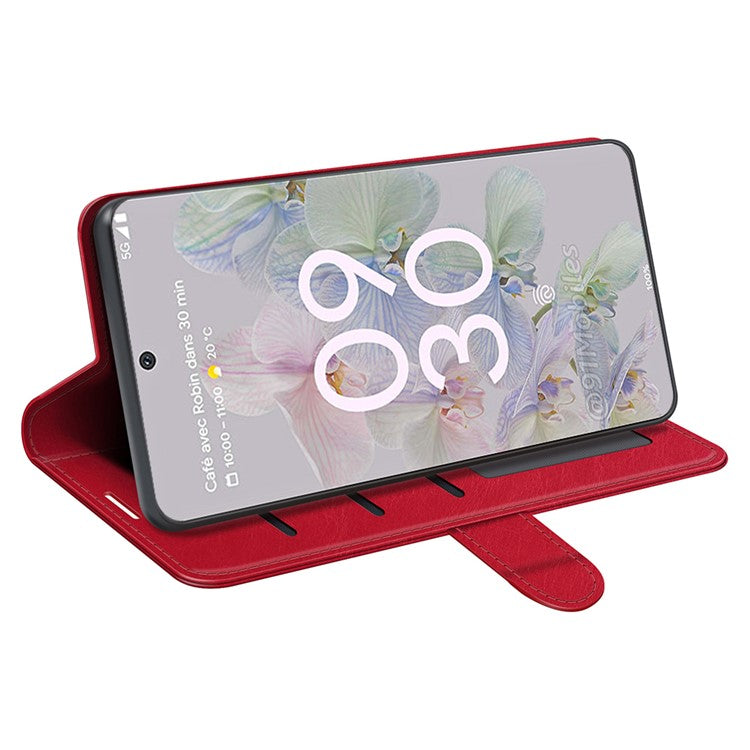 Fall-resistant Crazy Horse Texture PU Leather + TPU Stand Wallet Phone Case Cover for Google Pixel 6a - Red