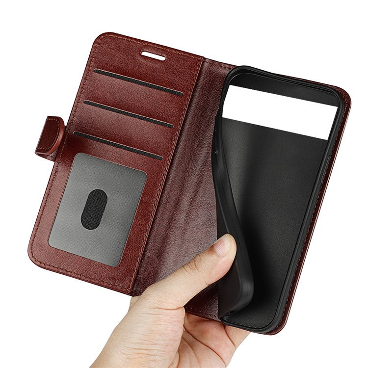 Fall-resistant Crazy Horse Texture PU Leather + TPU Stand Wallet Phone Case Cover for Google Pixel 6a - Brown