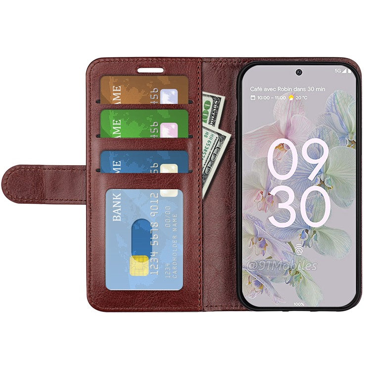 Fall-resistant Crazy Horse Texture PU Leather + TPU Stand Wallet Phone Case Cover for Google Pixel 6a - Brown