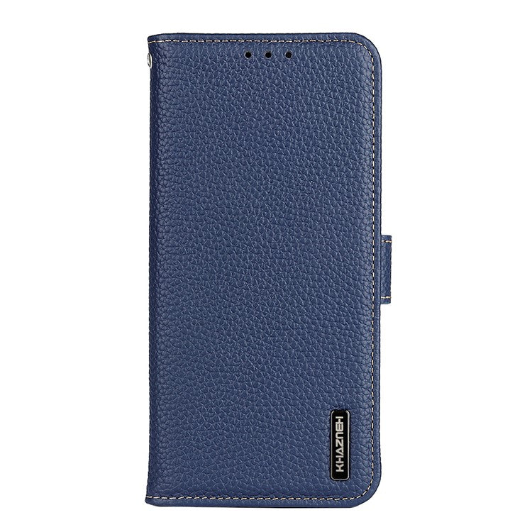 KHAZNEH Litchi Texture Genuine Leather Cover Folio Flip Phone Case with Stand Wallet for Google Pixel 6a - Blue