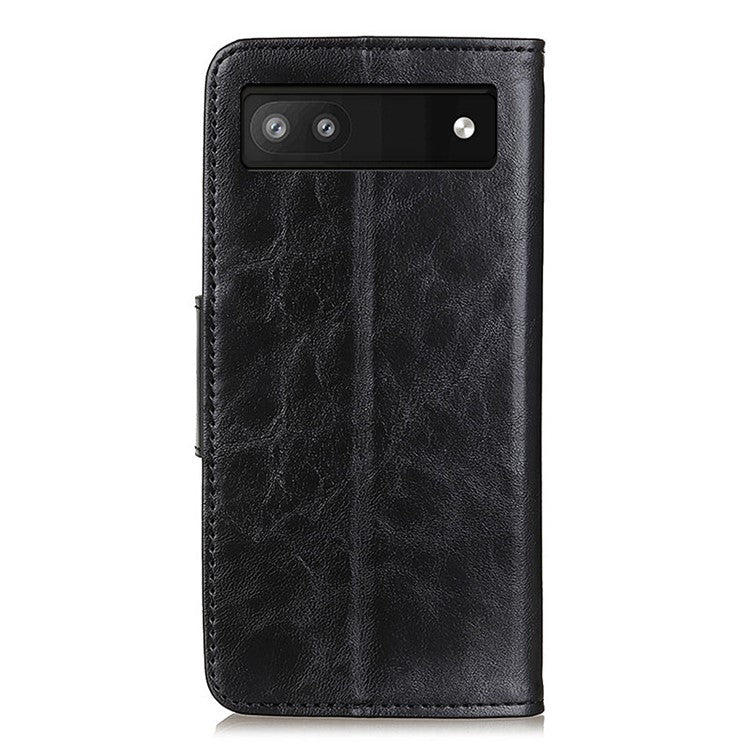 Crazy Horse Texture Split Leather + TPU Phone Cover Wallet Stand Case for Google Pixel 6a - Black