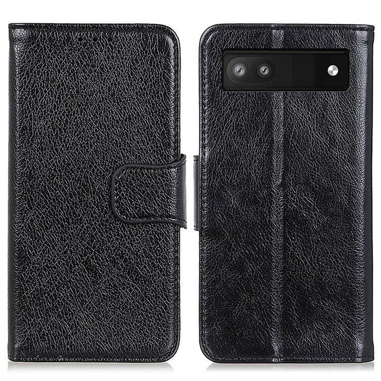 Nappa Texture Split Leather Cover + TPU Case Stand Wallet Protector for Google Pixel 6a - Black