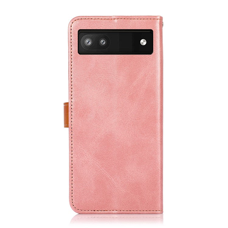 KHAZNEH Magnetic Golden Clasp PU Leather + TPU Case Wallet Stand Protective Cover for Google Pixel 6a - Rose Gold