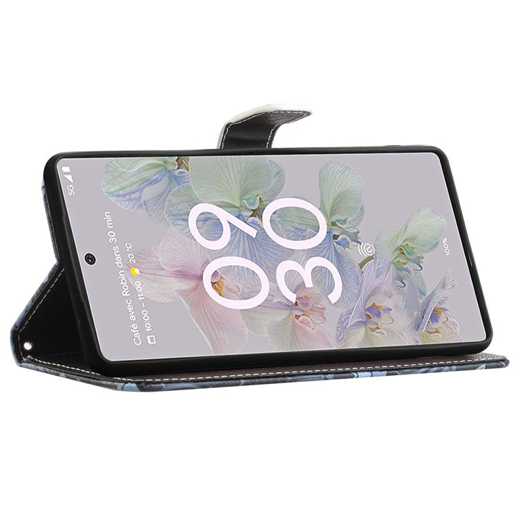 Magnetic Closed PU Leather Phone Protector Cross Texture Folding Phone Case with Stand Wallet for Google Pixel 6a - Panda