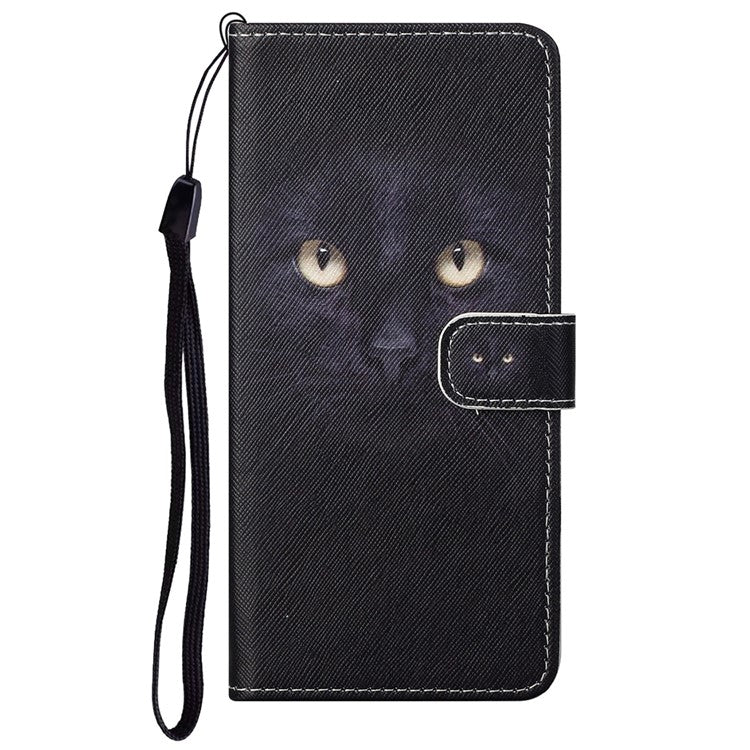 Magnetic Closed PU Leather Phone Protector Cross Texture Folding Phone Case with Stand Wallet for Google Pixel 6a - Cat's Eye
