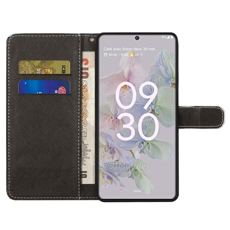 Magnetic Closed PU Leather Phone Protector Cross Texture Folding Phone Case with Stand Wallet for Google Pixel 6a - Cat's Eye