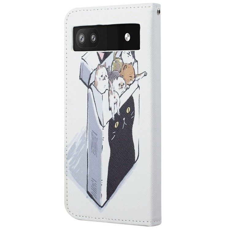 Magnetic Closed PU Leather Phone Protector Cross Texture Folding Phone Case with Stand Wallet for Google Pixel 6a - Cats