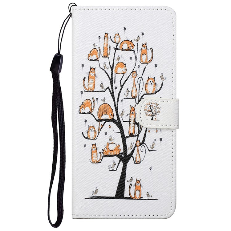 Magnetic Closed PU Leather Phone Protector Cross Texture Folding Phone Case with Stand Wallet for Google Pixel 6a - Cats on the Tree