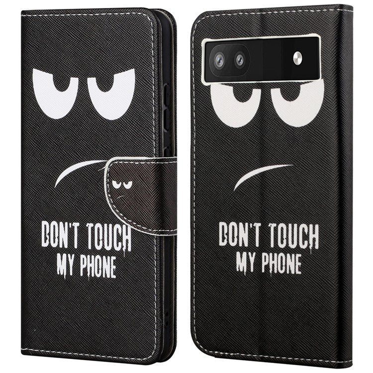 Magnetic Closed Folding Phone Case Cross Texture PU Leather Protective Cover with Wallet for Google Pixel 6a - Don't Touch My Phone