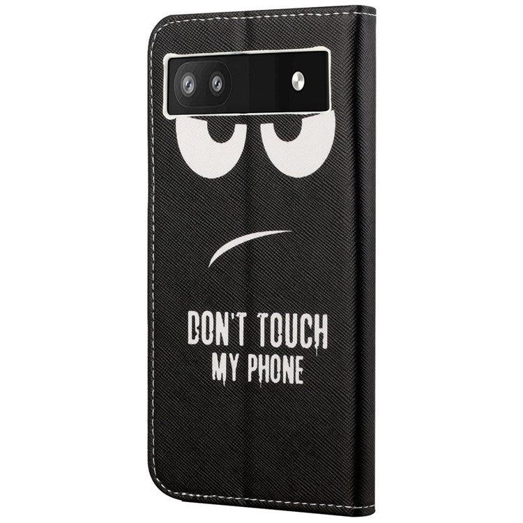 Magnetic Closed Folding Phone Case Cross Texture PU Leather Protective Cover with Wallet for Google Pixel 6a - Don't Touch My Phone