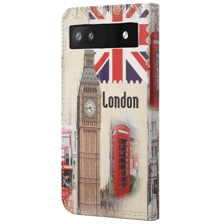 Magnetic Closed Folding Phone Case Cross Texture PU Leather Protective Cover with Wallet for Google Pixel 6a - London Big Ben
