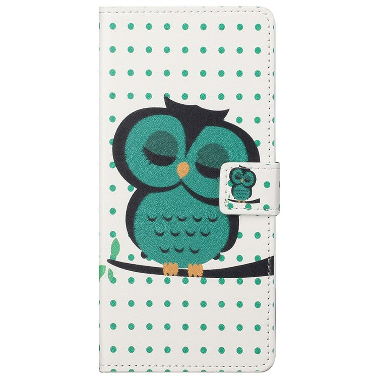 Pattern Printing TPU + PU Leather Stand Magnetic Closure Flip Case with Card Slots and Cash Pocket for Google Pixel 6a - Green Owl