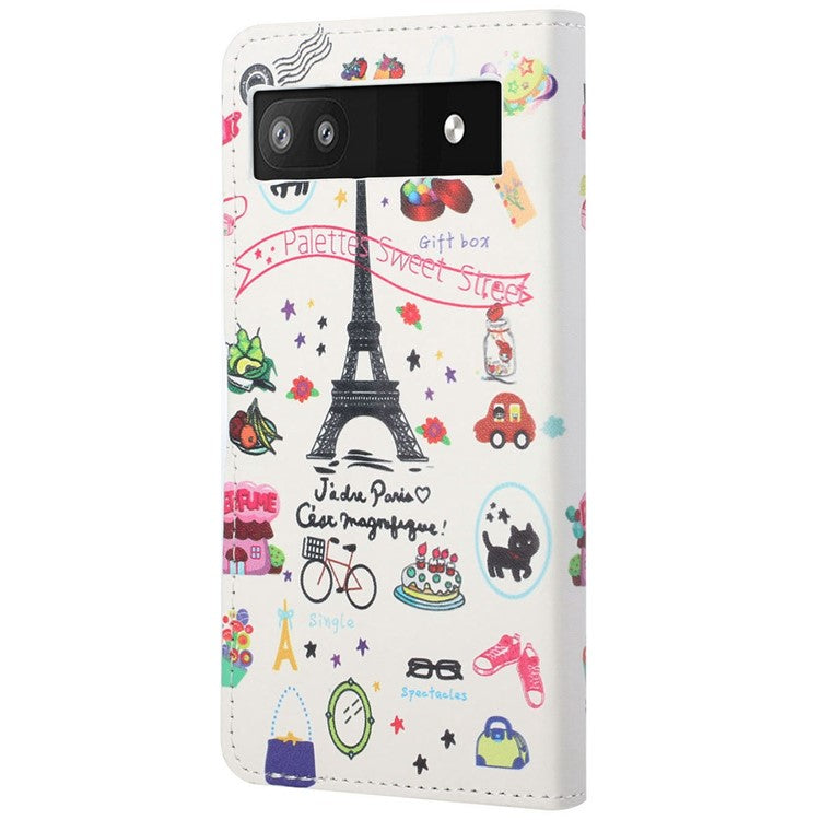 Pattern Printing TPU + PU Leather Stand Magnetic Closure Flip Case with Card Slots and Cash Pocket for Google Pixel 6a - Iron Tower