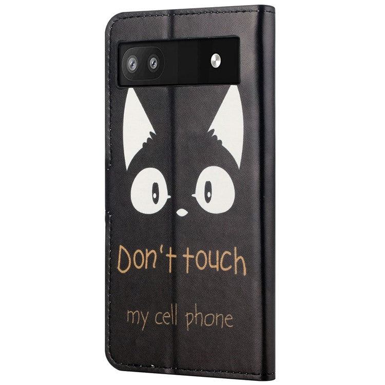Pattern Printing TPU + PU Leather Stand Magnetic Closure Flip Case with Card Slots and Cash Pocket for Google Pixel 6a - Don't Touch My Cell Phone