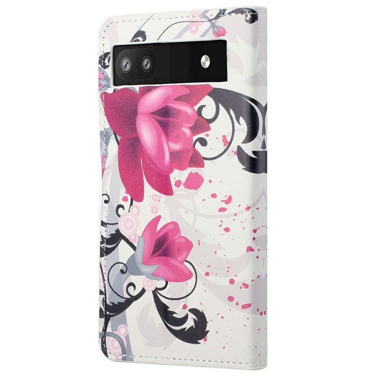 Pattern Printing TPU + PU Leather Stand Magnetic Closure Flip Case with Card Slots and Cash Pocket for Google Pixel 6a - Flowers