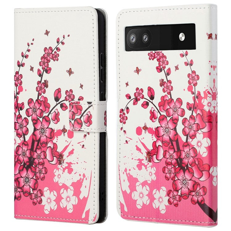 Pattern Printing TPU + PU Leather Stand Magnetic Closure Flip Case with Card Slots and Cash Pocket for Google Pixel 6a - Plum Blossom