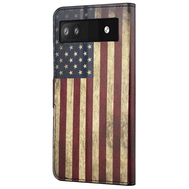 Pattern Printing TPU + PU Leather Stand Magnetic Closure Flip Case with Card Slots and Cash Pocket for Google Pixel 6a - The American Flag
