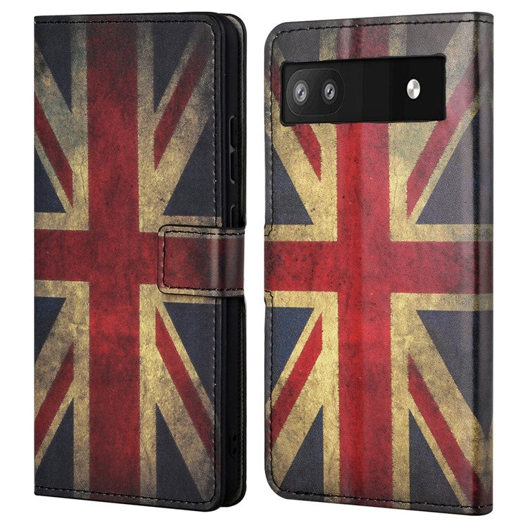Pattern Printing TPU + PU Leather Stand Magnetic Closure Flip Case with Card Slots and Cash Pocket for Google Pixel 6a - Union Jack