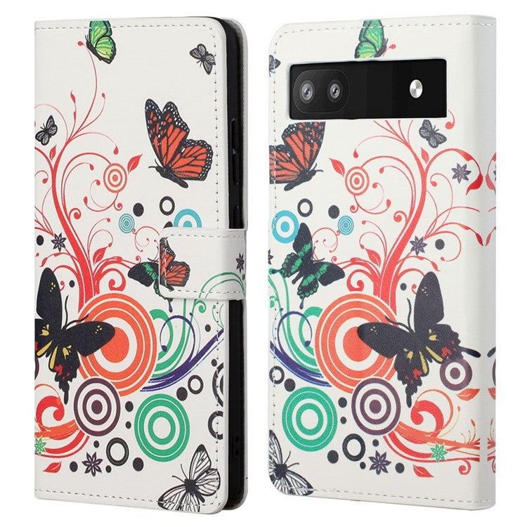 Pattern Printing TPU + PU Leather Stand Magnetic Closure Flip Case with Card Slots and Cash Pocket for Google Pixel 6a - Colorful Butterflies
