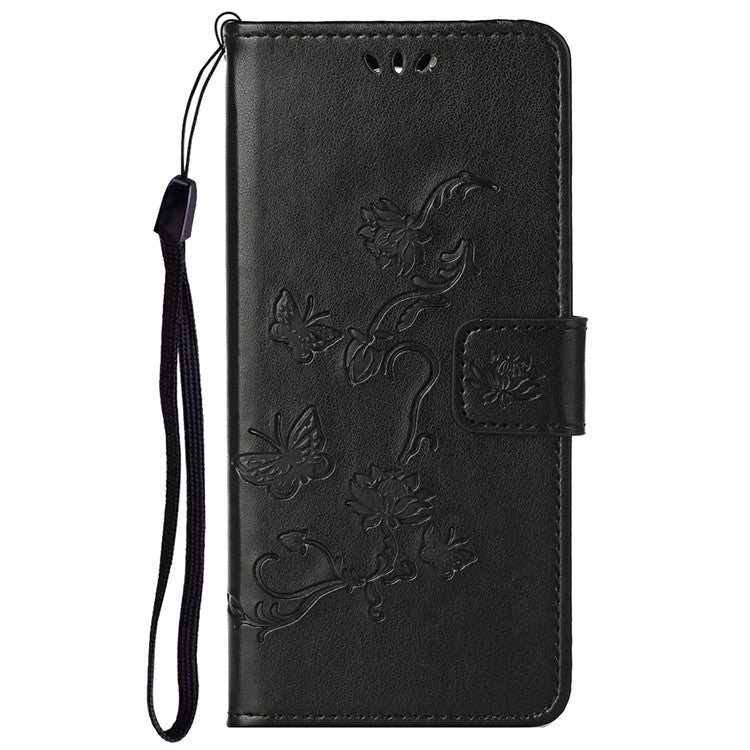 Anti-fall PU Leather Protective Phone Cover Imprinted Butterflies Flower Phone Case with Wallet Stand for Google Pixel 6a - Black