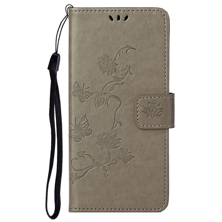 Anti-fall PU Leather Protective Phone Cover Imprinted Butterflies Flower Phone Case with Wallet Stand for Google Pixel 6a - Grey