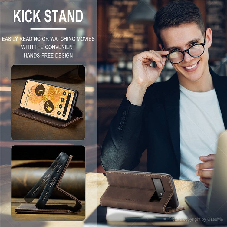 CASEME 013 Series Compatible for Google Pixel 6 Pro Mobile Phone Case Wallet Anti-Drop Magnetic Auto-absorbed PU Leather Flip Phone Cover - Coffee