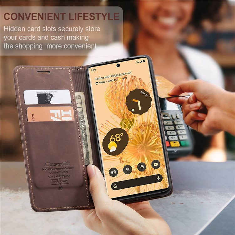 CASEME 013 Series Compatible for Google Pixel 6 Pro Mobile Phone Case Wallet Anti-Drop Magnetic Auto-absorbed PU Leather Flip Phone Cover - Coffee