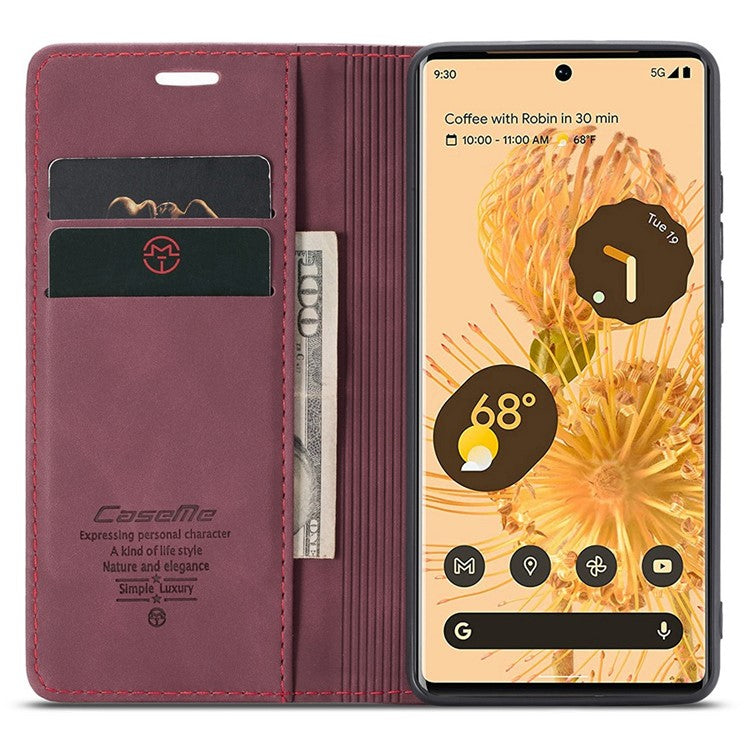 CASEME 013 Series Compatible for Google Pixel 6 Pro Mobile Phone Case Wallet Anti-Drop Magnetic Auto-absorbed PU Leather Flip Phone Cover - Red