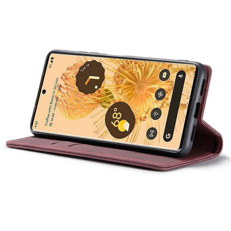 CASEME 013 Series Compatible for Google Pixel 6 Pro Mobile Phone Case Wallet Anti-Drop Magnetic Auto-absorbed PU Leather Flip Phone Cover - Red