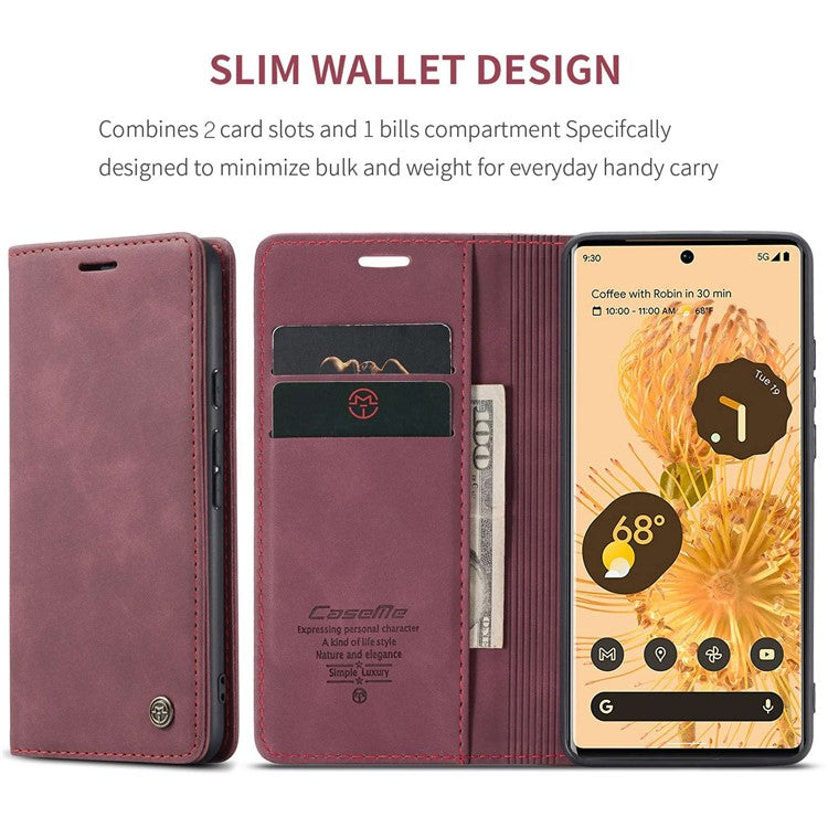 CASEME 013 Series Compatible for Google Pixel 6 Pro Mobile Phone Case Wallet Anti-Drop Magnetic Auto-absorbed PU Leather Flip Phone Cover - Red