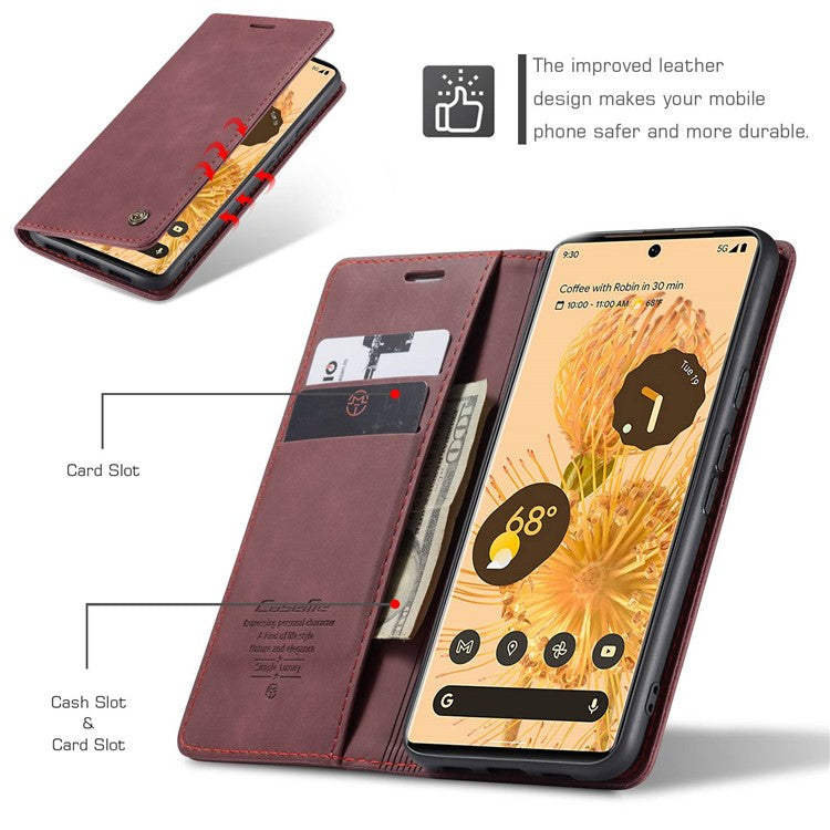 CASEME 013 Series Compatible for Google Pixel 6 Pro Mobile Phone Case Wallet Anti-Drop Magnetic Auto-absorbed PU Leather Flip Phone Cover - Red
