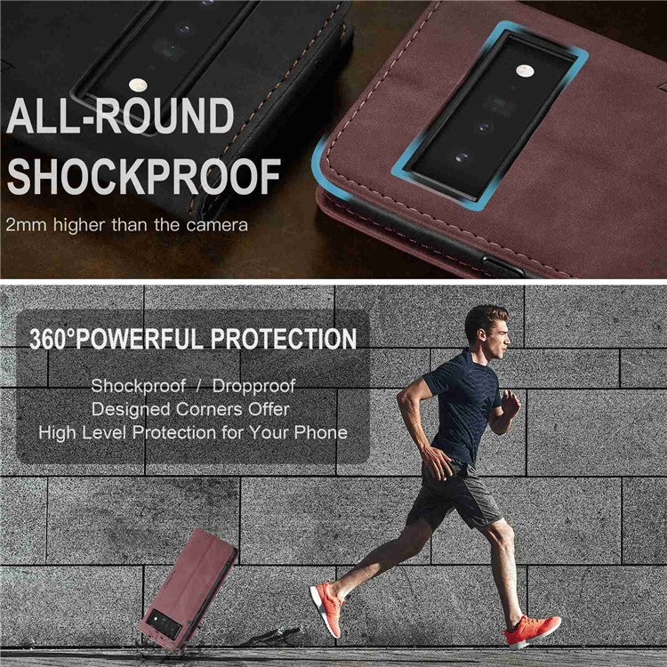 CASEME 013 Series Compatible for Google Pixel 6 Pro Mobile Phone Case Wallet Anti-Drop Magnetic Auto-absorbed PU Leather Flip Phone Cover - Red
