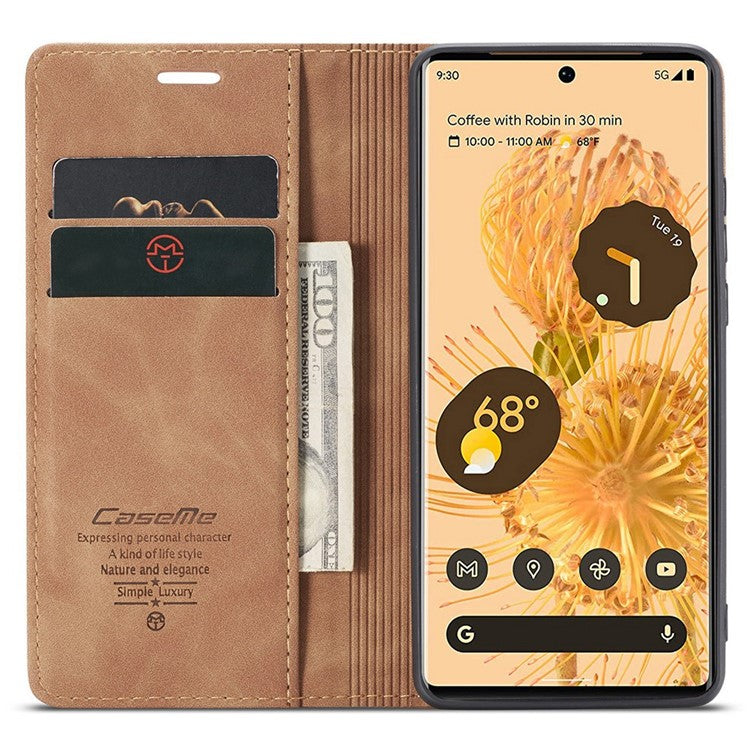 CASEME 013 Series Compatible for Google Pixel 6 Pro Mobile Phone Case Wallet Anti-Drop Magnetic Auto-absorbed PU Leather Flip Phone Cover - Brown