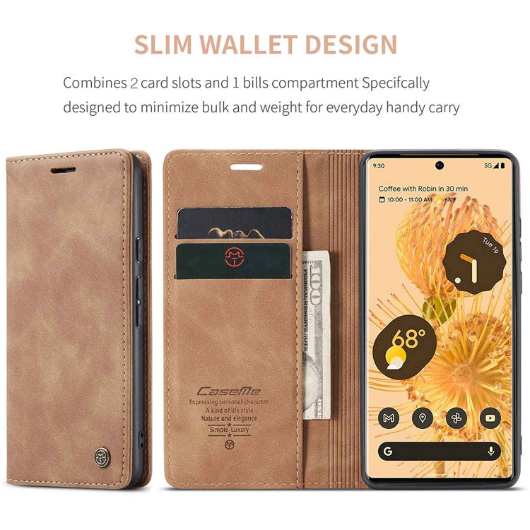 CASEME 013 Series Compatible for Google Pixel 6 Pro Mobile Phone Case Wallet Anti-Drop Magnetic Auto-absorbed PU Leather Flip Phone Cover - Brown