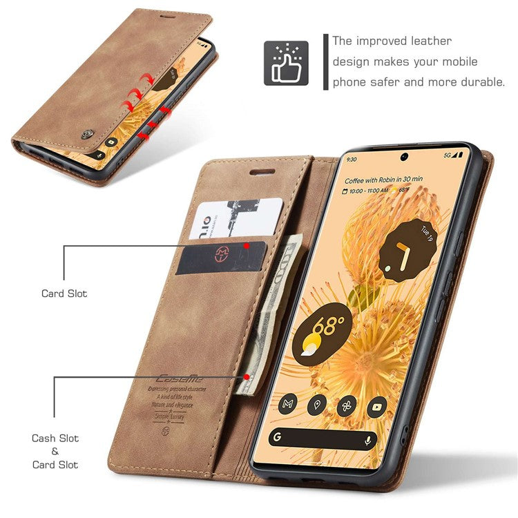 CASEME 013 Series Compatible for Google Pixel 6 Pro Mobile Phone Case Wallet Anti-Drop Magnetic Auto-absorbed PU Leather Flip Phone Cover - Brown
