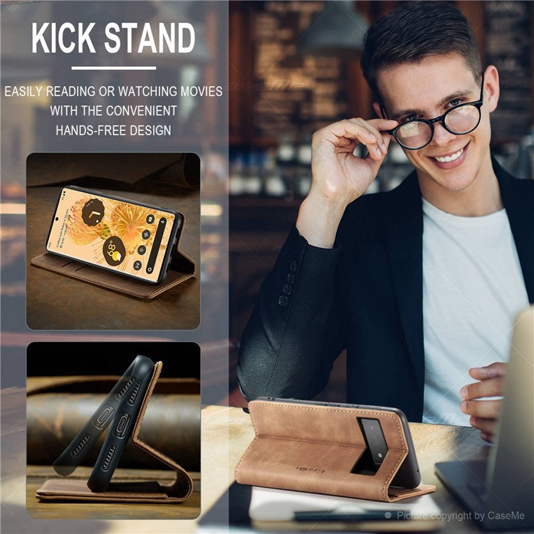 CASEME 013 Series Compatible for Google Pixel 6 Pro Mobile Phone Case Wallet Anti-Drop Magnetic Auto-absorbed PU Leather Flip Phone Cover - Brown