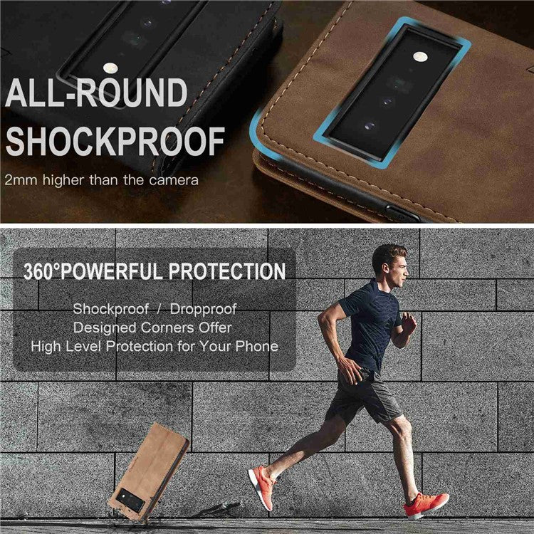 CASEME 013 Series Compatible for Google Pixel 6 Pro Mobile Phone Case Wallet Anti-Drop Magnetic Auto-absorbed PU Leather Flip Phone Cover - Brown