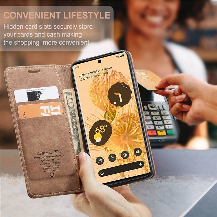 CASEME 013 Series Compatible for Google Pixel 6 Pro Mobile Phone Case Wallet Anti-Drop Magnetic Auto-absorbed PU Leather Flip Phone Cover - Brown