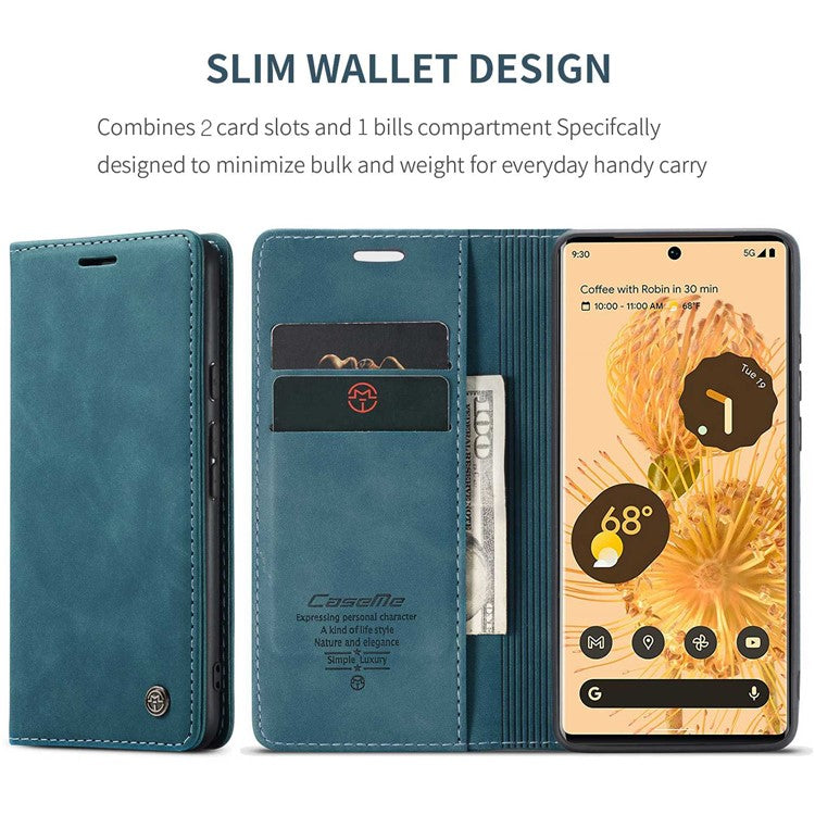 CASEME 013 Series Compatible for Google Pixel 6 Pro Mobile Phone Case Wallet Anti-Drop Magnetic Auto-absorbed PU Leather Flip Phone Cover - Green