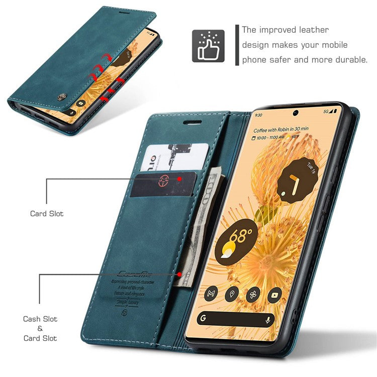 CASEME 013 Series Compatible for Google Pixel 6 Pro Mobile Phone Case Wallet Anti-Drop Magnetic Auto-absorbed PU Leather Flip Phone Cover - Green