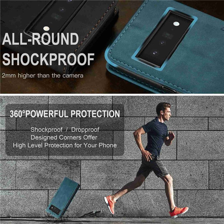 CASEME 013 Series Compatible for Google Pixel 6 Pro Mobile Phone Case Wallet Anti-Drop Magnetic Auto-absorbed PU Leather Flip Phone Cover - Green
